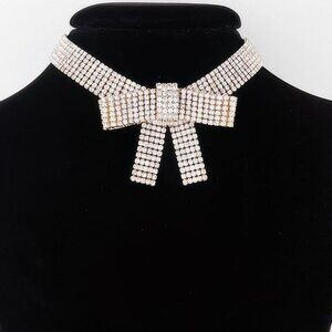 Rhinestone Bow Choker Necklace
